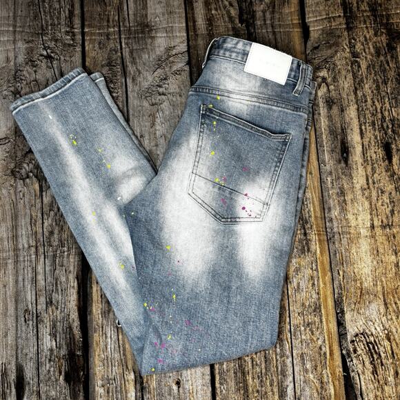 Kloud9 Distressed Patchwork & Paint Splattered Jeans Men's 34x32 Slim Straight - Picture 9 of 10